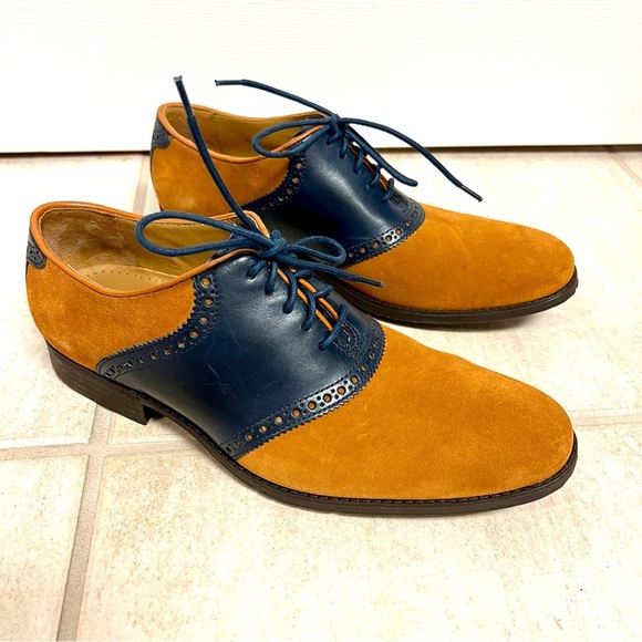 COLE HAAN Clayton saddle shoes brown leather suede size 8.5M preppy academy mens - Picture 1 of 10